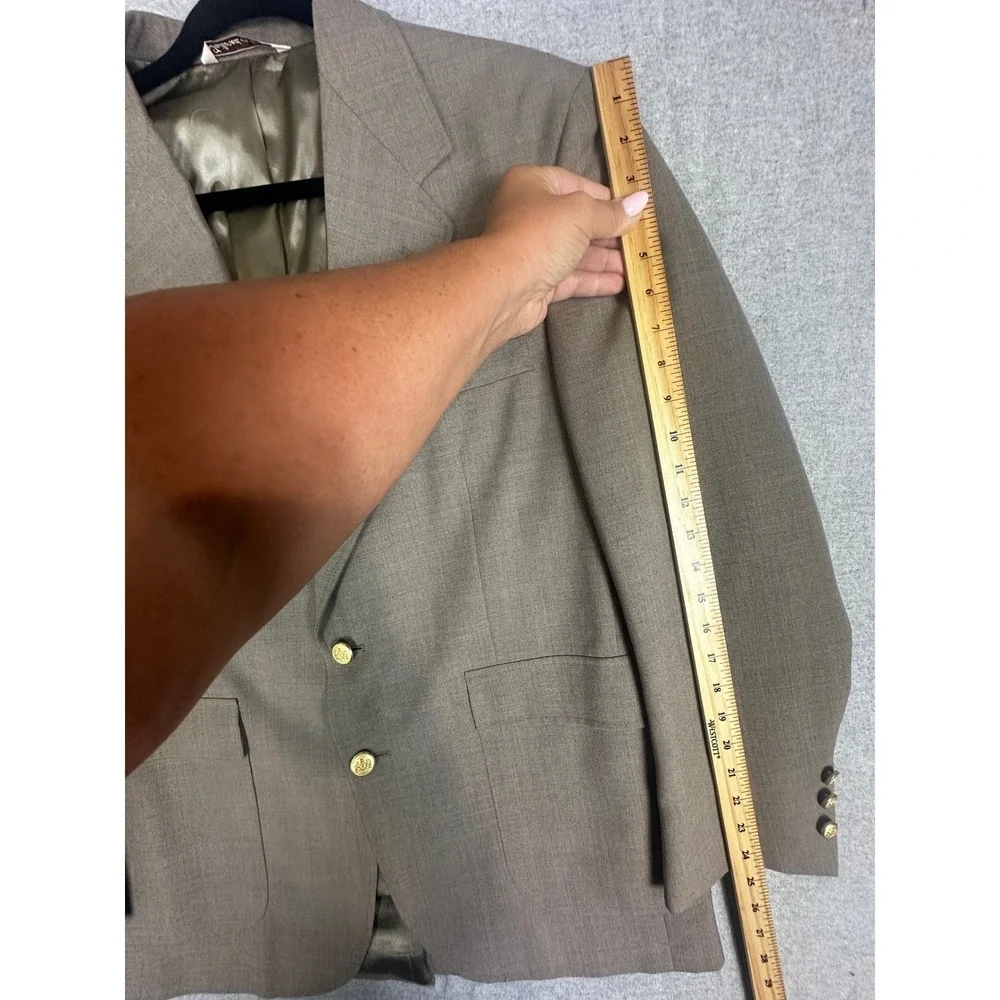 Stafford Blazer 44R Gray Brown Beige Worsted‎ Wool Gold Button Sport Coat Crest